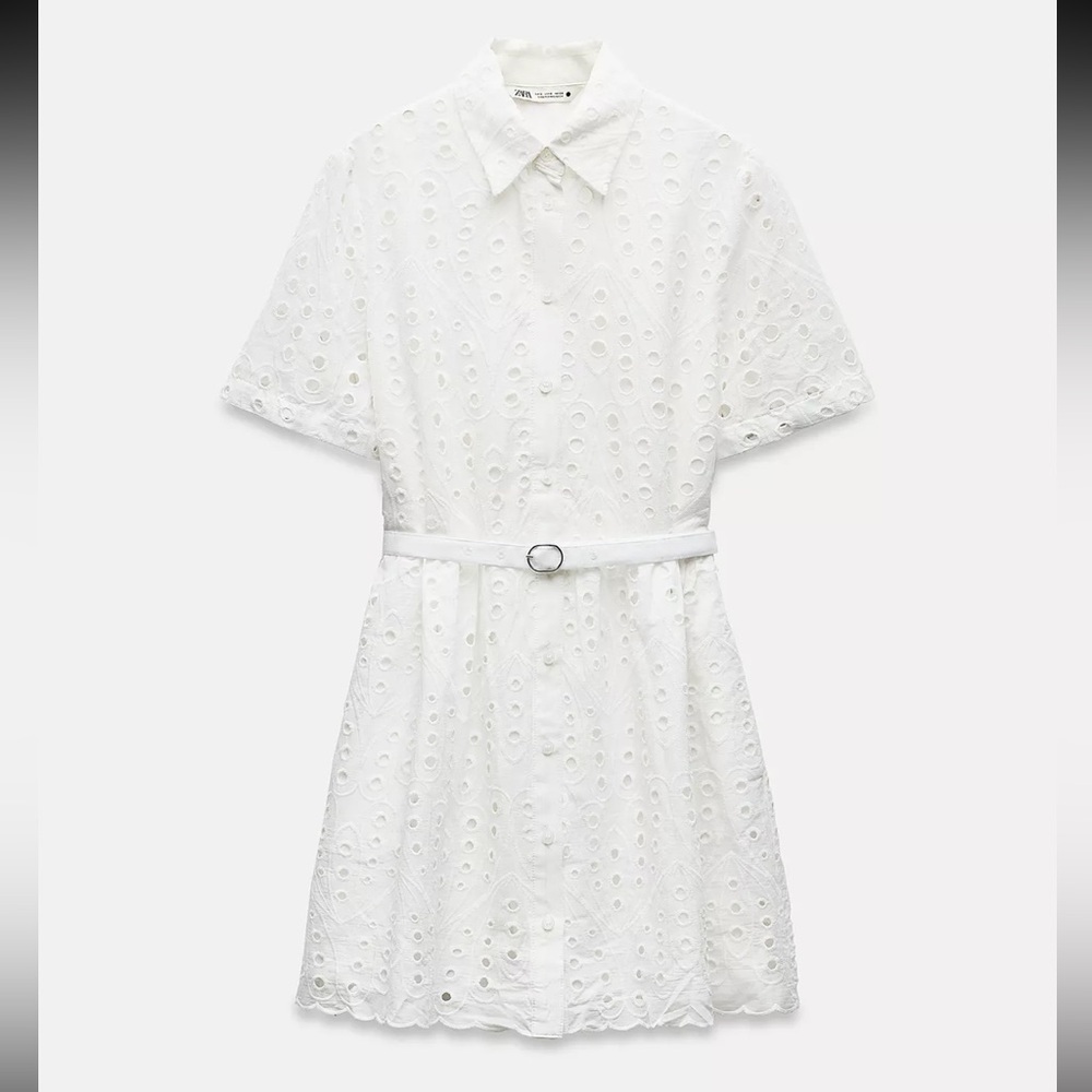 Zara White Embroidered Eyelet Mini Dress ZW Collection